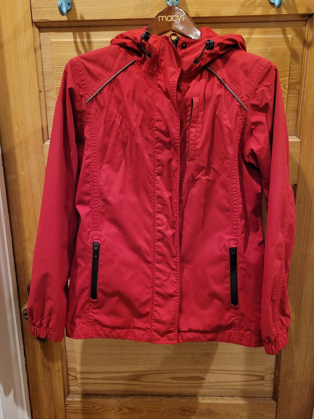 Eddie Bauer WeatherEdge Red Hooded Rain Jacket Womens Large